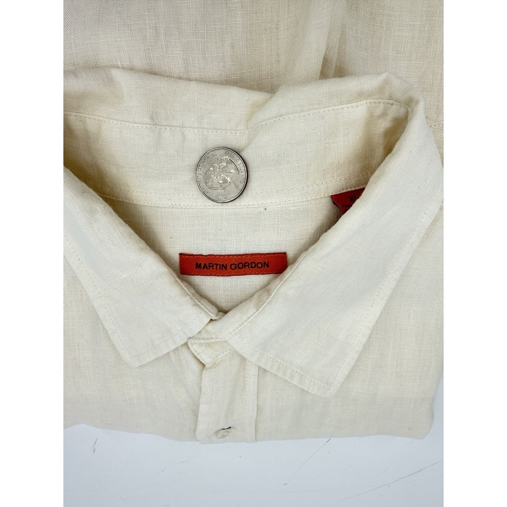 Martin Gordon 100% Linen Shirt XL Ivory Button Up Short Sleeve Coastal Resort - Picture 10 of 12